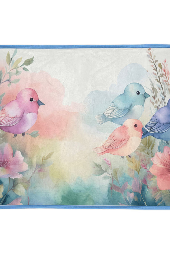 Pastel Bird Floral Blanket - Soft Polyester Throw by Grace Canvas Shop