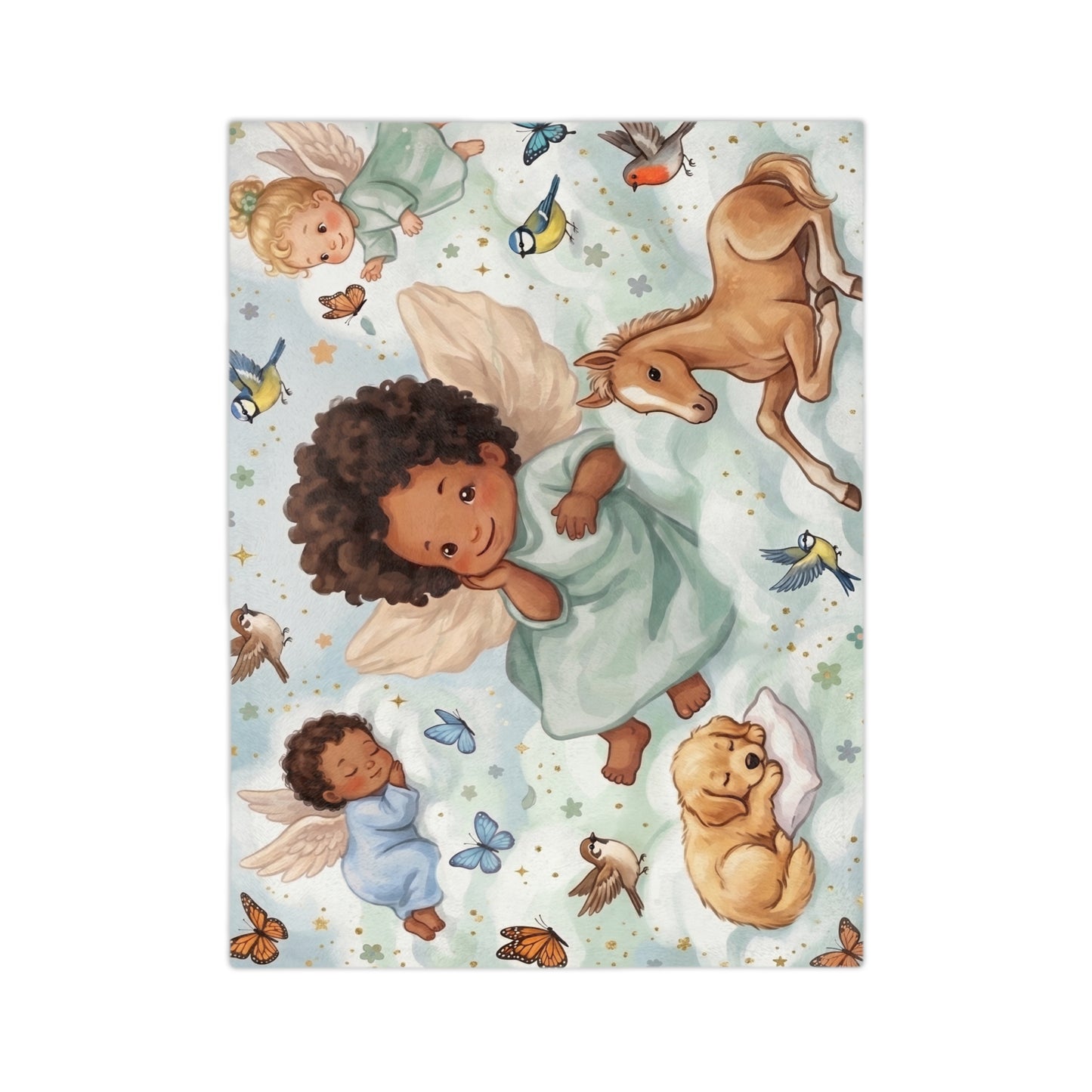 Soft Green Angel Nursery Blanket — Velveteen Microfiber Baby Throw