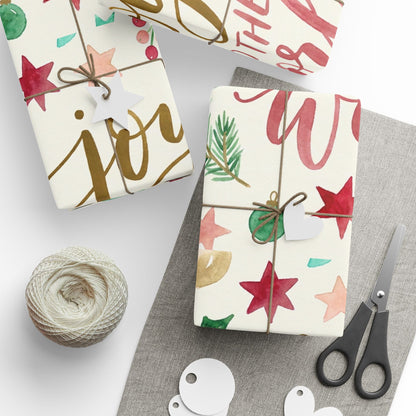 Joy to the World Christmas Wrapping Paper — Festive Watercolor Ornaments & Pine