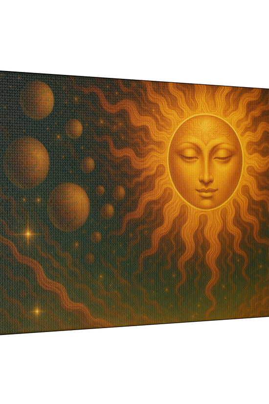 Mystical Sun Wall Canvas - Golden Celestial Art Stretched Canvas by Grace Canvas.shop