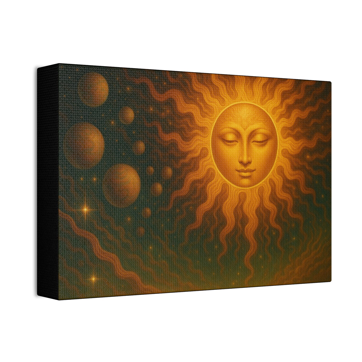 Mystical Sun Wall Canvas - Golden Celestial Art Stretched Canvas by Grace Canvas.shop
