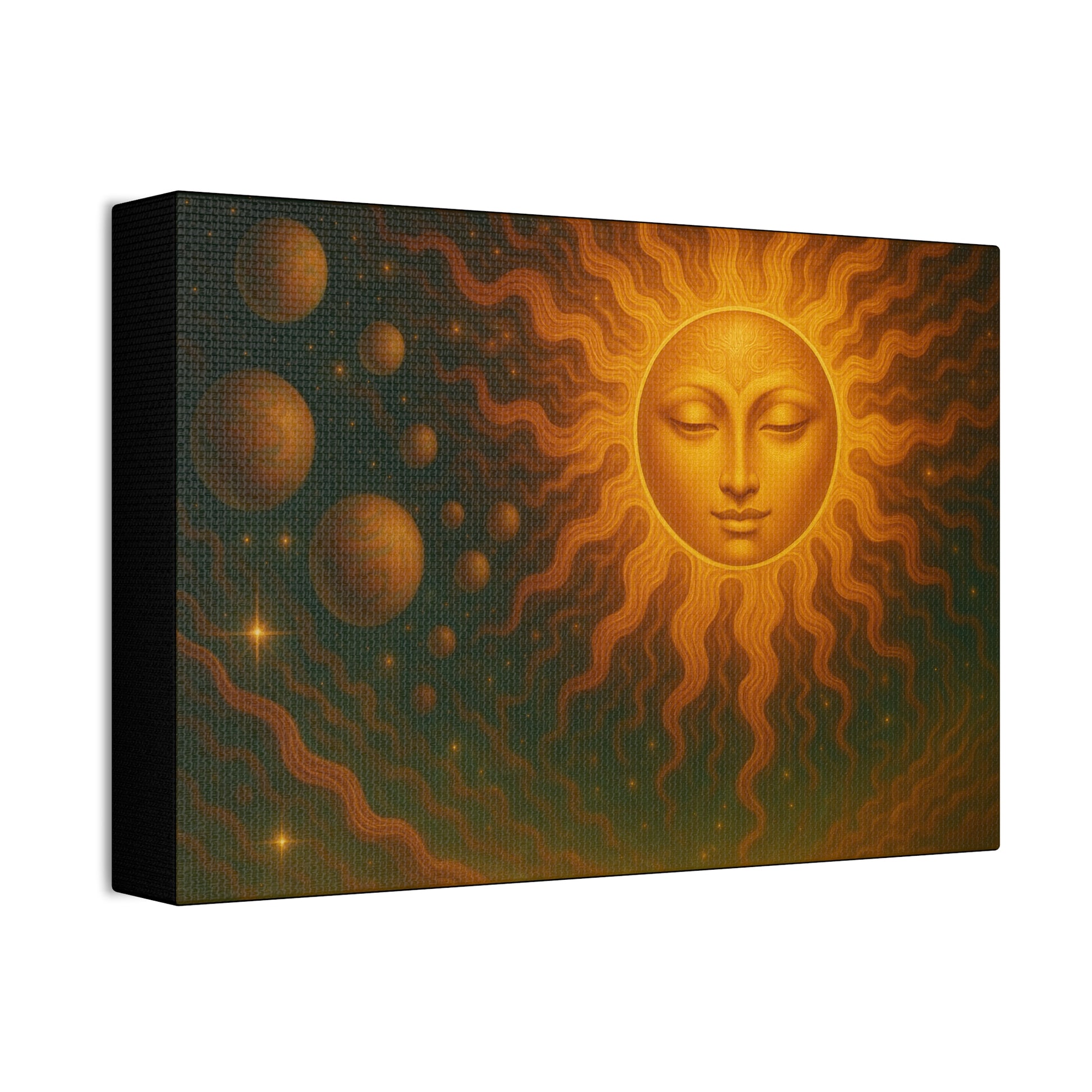 Mystical Sun Wall Canvas - Golden Celestial Art Stretched Canvas by Grace Canvas.shop