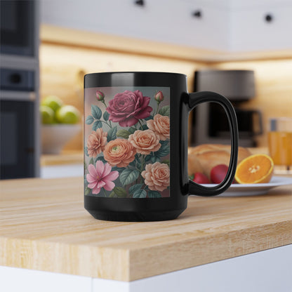 Floral Vintage Roses Black Coffee Mug (11oz/15oz)