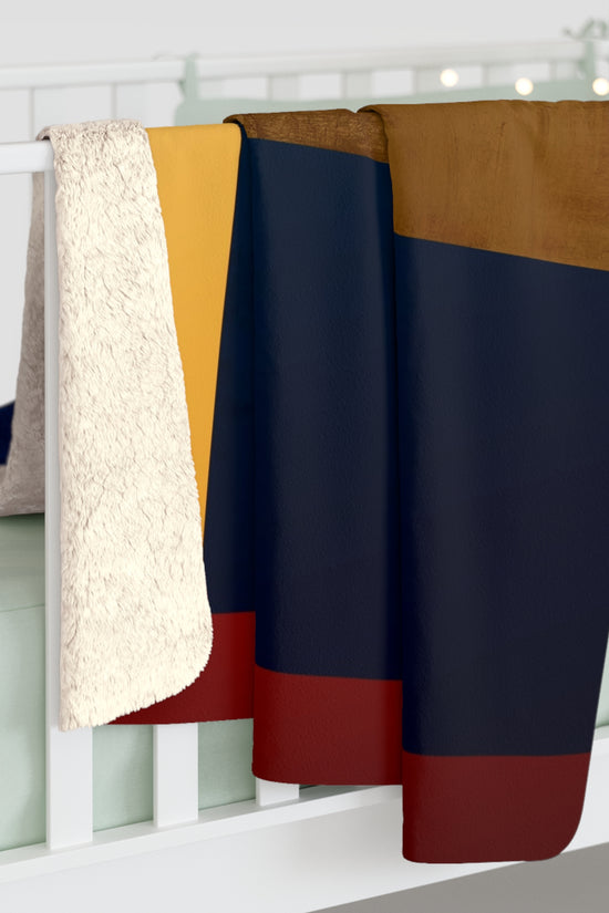 Colorblock Sherpa Blanket – Navy, Gold & Burgundy Cozy Throw by Grace Canvas Shop