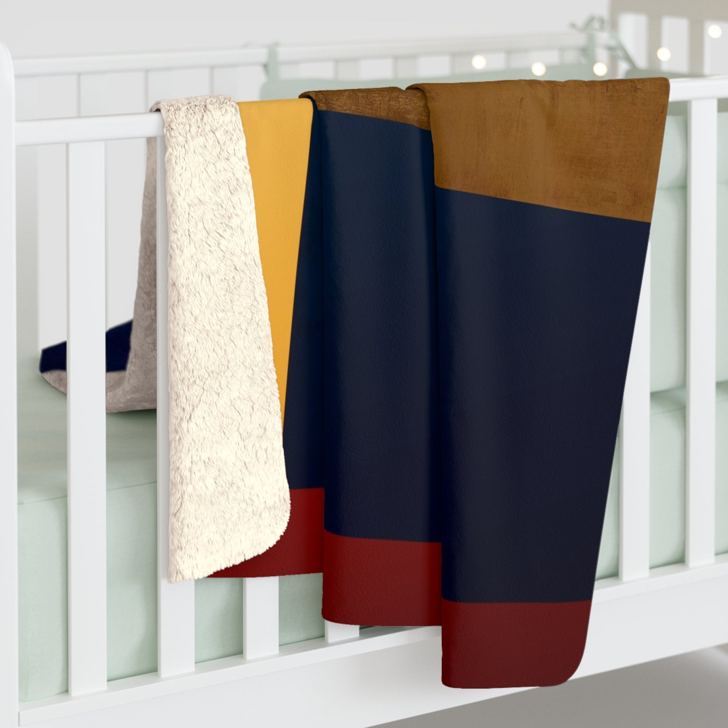Colorblock Sherpa Blanket – Navy, Gold & Burgundy Cozy Throw