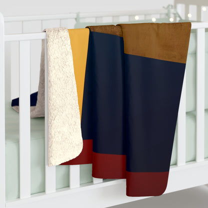 Colorblock Sherpa Blanket – Navy, Gold & Burgundy Cozy Throw