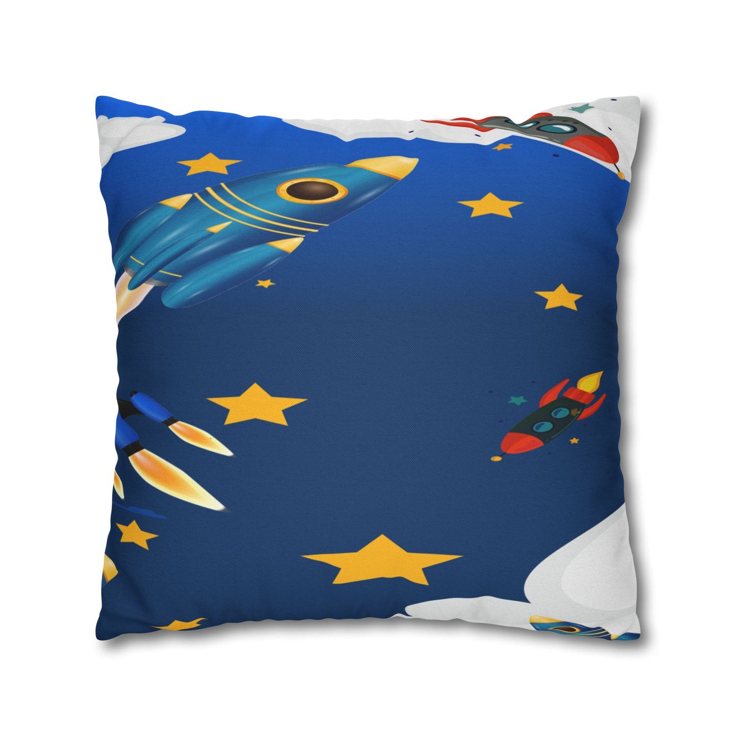 Kids Space Rocket Throw Pillowcase – Blue Stars Galaxy Decorative Pillow Cover by Grace Canvas Shop