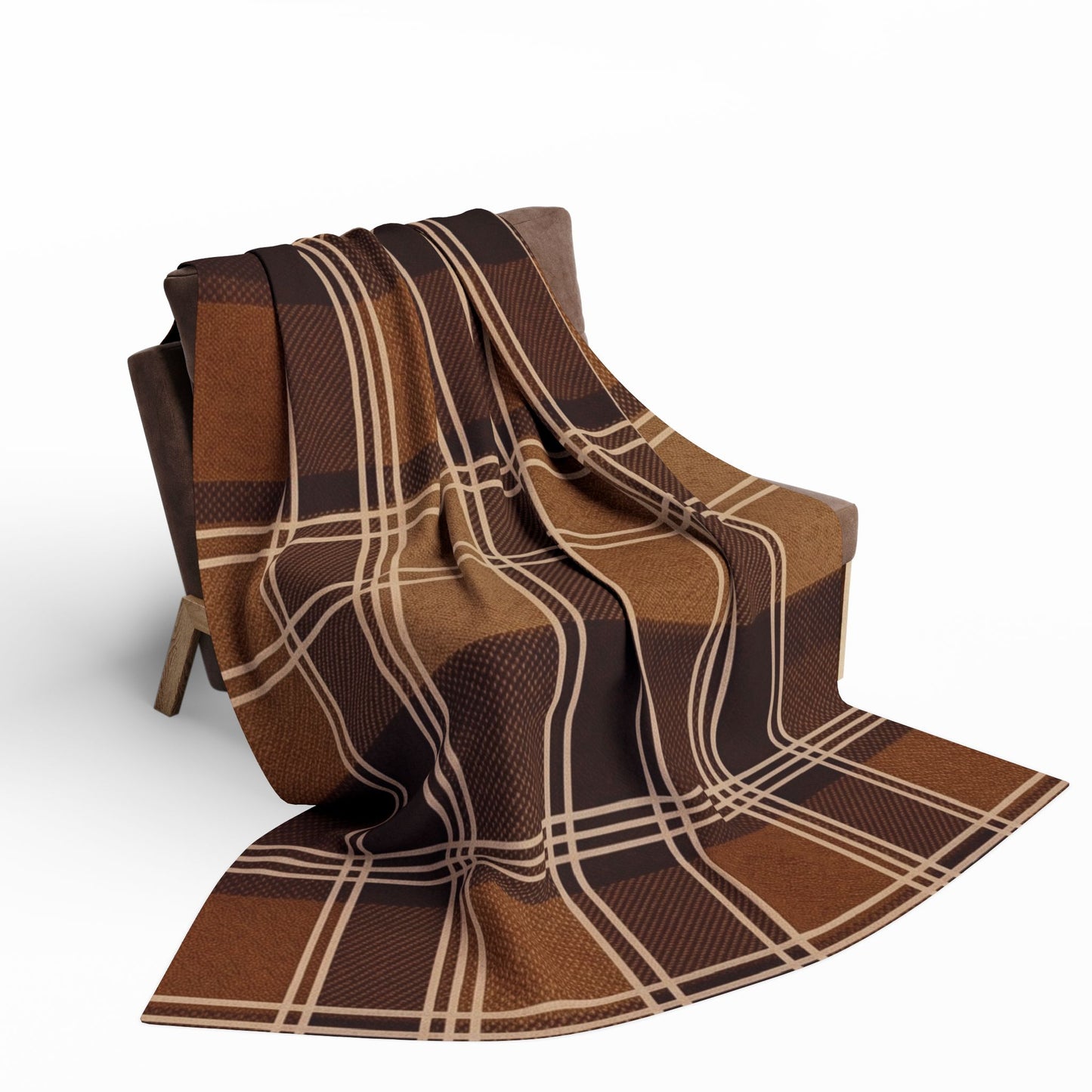 Brown Plaid Fleece Blanket – Cozy Rustic Throw for Cabin, Living Room, Gift