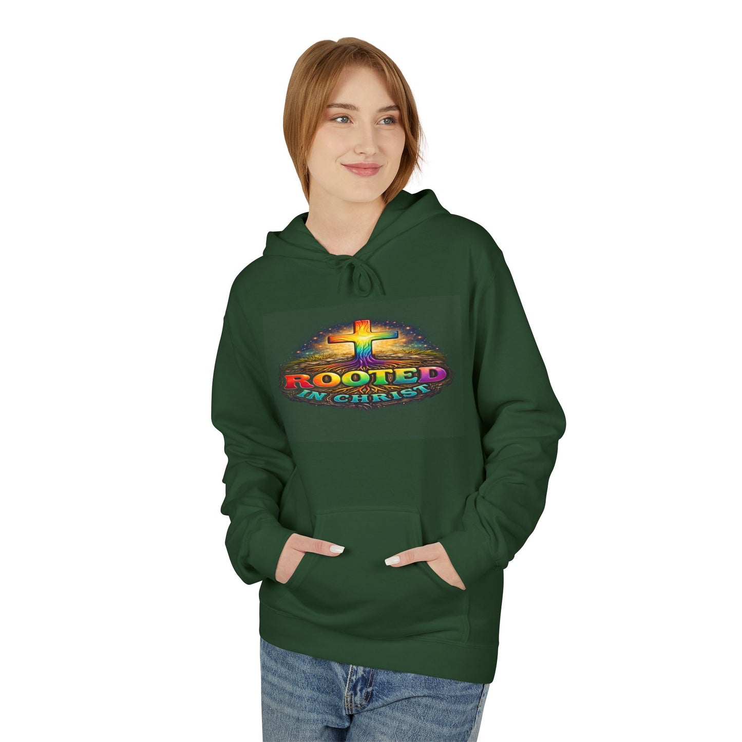 Rooted in Christ Hoodie —Unisex Christian Cross Faith Sweatshirt