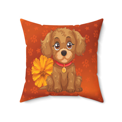 Cute Puppy Floral Throw Pillow — Cartoon Dog Decorative Cushion