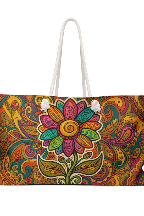 Boho Paisley Floral Weekender Bag – Colorful Retro Travel Tote