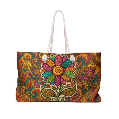 Boho Paisley Floral Weekender Bag – Colorful Retro Travel Tote