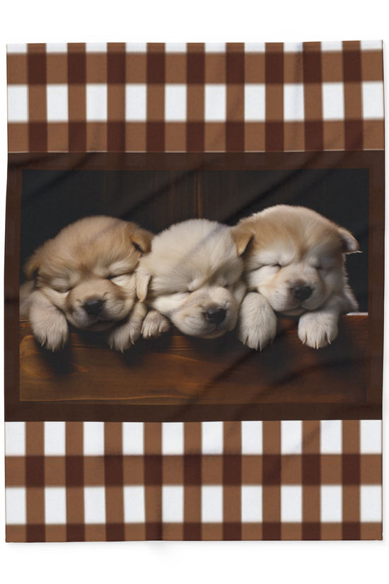Cozy Puppy Plaid Fleece Blanket - Sleeping Husky Puppies Throw by Grace Canvas Shop
