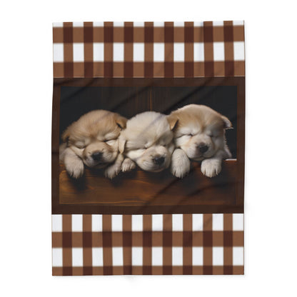 Cozy Puppy Plaid Fleece Blanket - Sleeping Husky Puppies Throw by Grace Canvas Shop