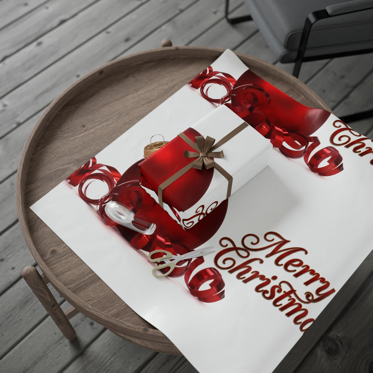 Christmas Ornament Wrapping Paper - "Merry Christmas" Red Bauble Gift Wrap