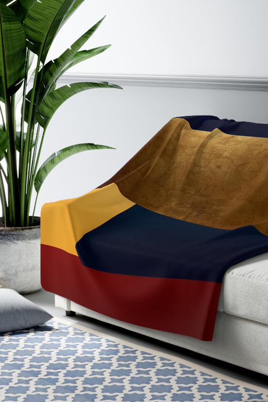 Colorblock Sherpa Blanket – Navy, Gold & Burgundy Cozy Throw by Grace Canvas Shop
