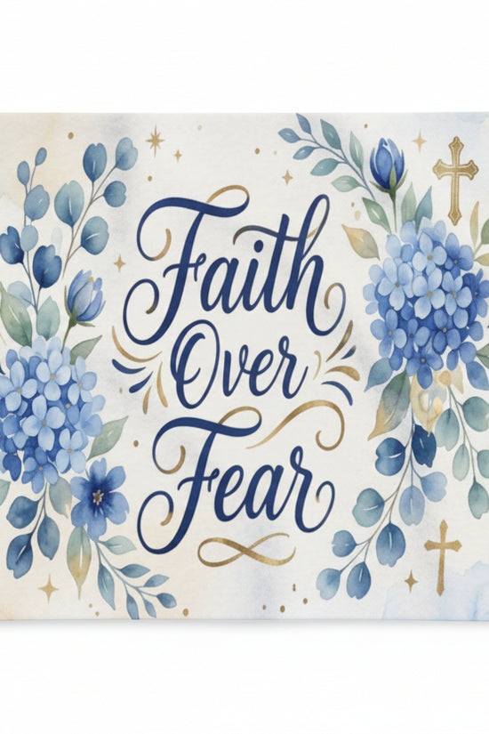 Faith Over Fear Fleece Blanket – Blue Floral Inspirational Throw