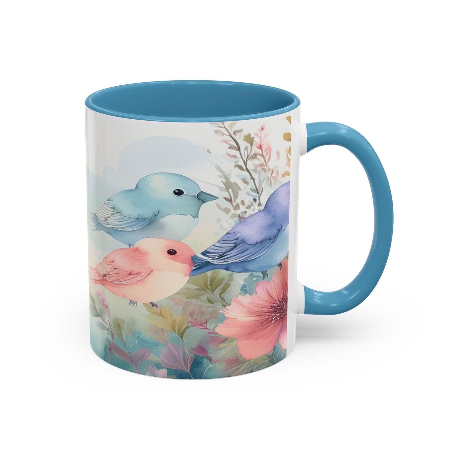 Pastel Bird Coffee Mug — Floral Accent Ceramic Mug (11/15 oz)