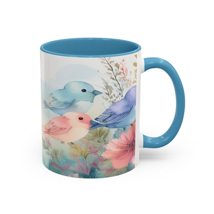 Pastel Bird Coffee Mug — Floral Accent Ceramic Mug (11/15 oz)