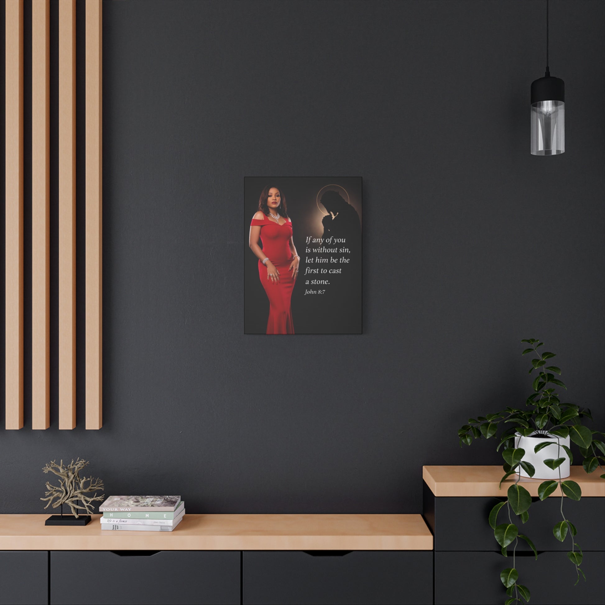 Religious Wall Art Canvas John 8:7 Scripture Print by Grace Canvas Shop