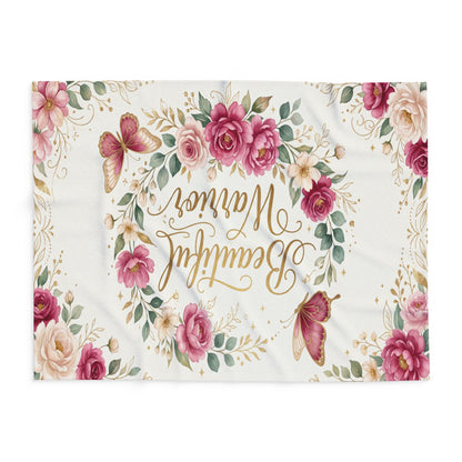 Beautiful Warrior" Floral Throw Fleece Blanket for Comfort & Recovery