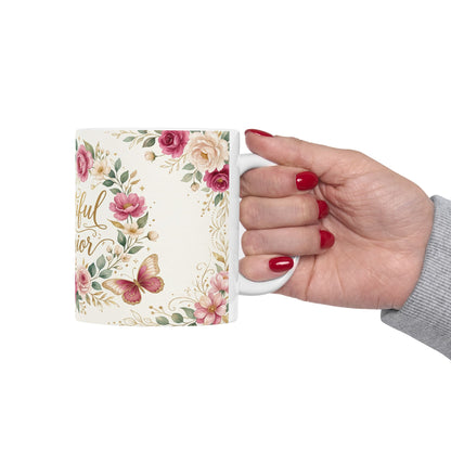 Beautiful Warrior Floral Ceramic Coffee Cup (11oz, 15oz)