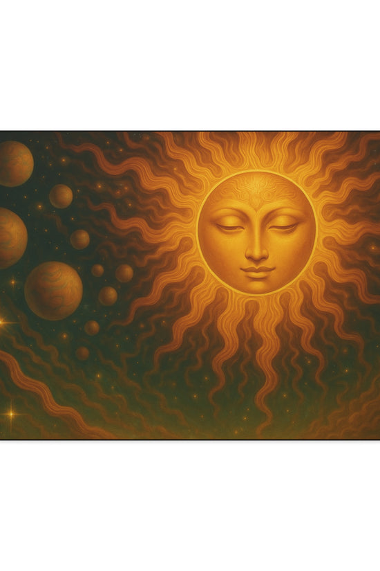 Mystical Sun Wall Canvas - Golden Celestial Art Stretched Canvas by Grace Canvas.shop