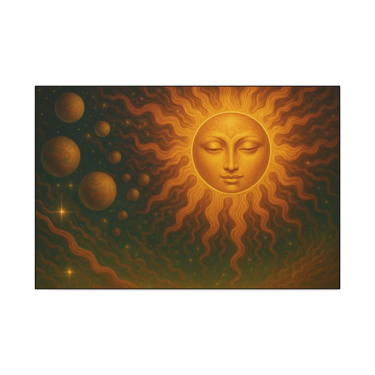 Mystical Sun Wall Canvas - Golden Celestial Art Stretched Canvas by Grace Canvas.shop