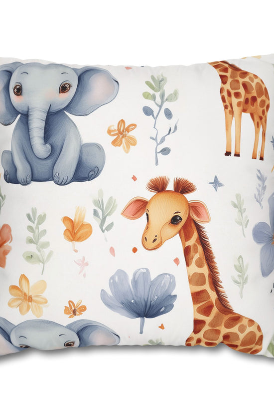 Nursery Animal Throw Pillowcase — Giraffe & Elephant Floral Square Cushion Cover by Grace Canvas Shop