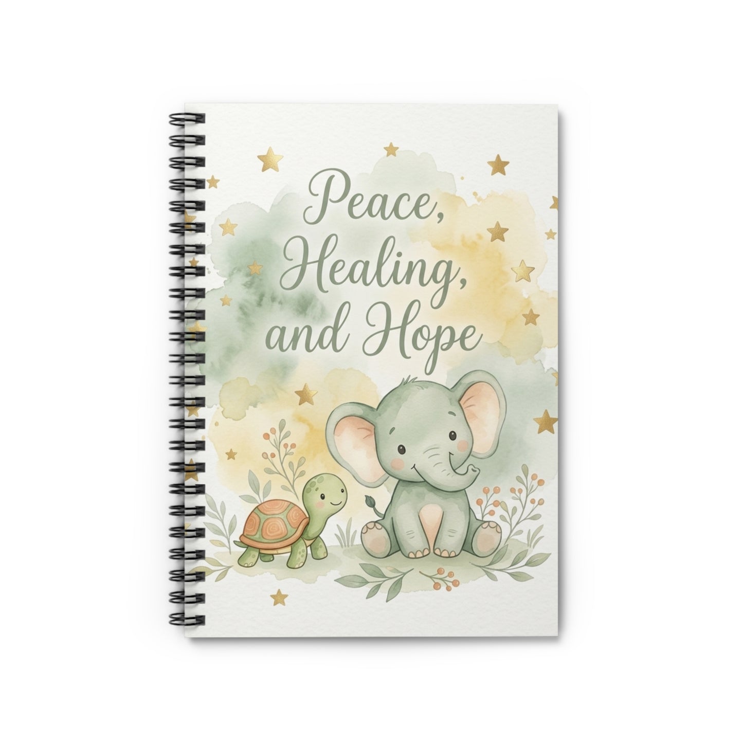 Peace, Healing and Hope Spiral Notebook — Cute Elephant & Turtle Ruled Journal