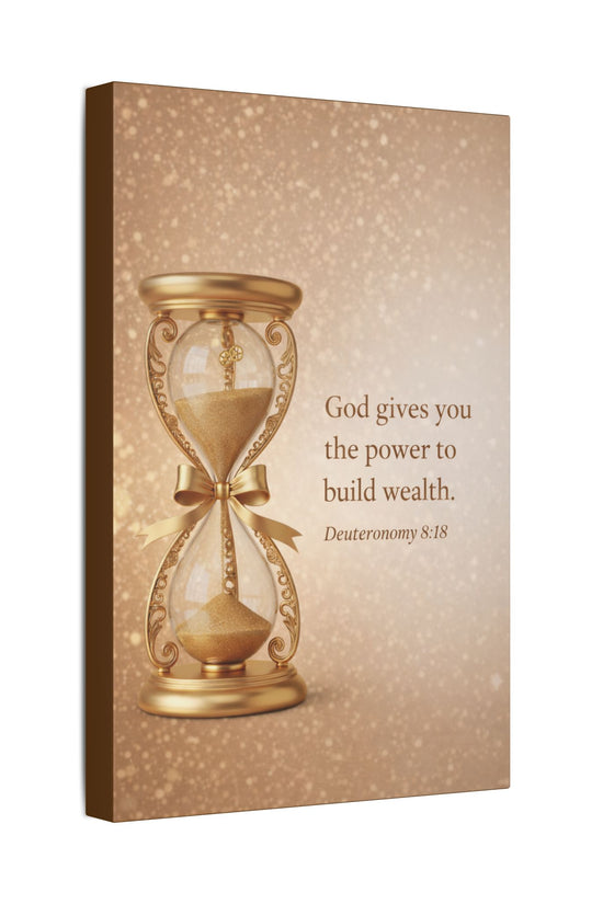 Inspirational Hourglass Deuteronomy 8:18 Art Print by Grace Canvas Shop