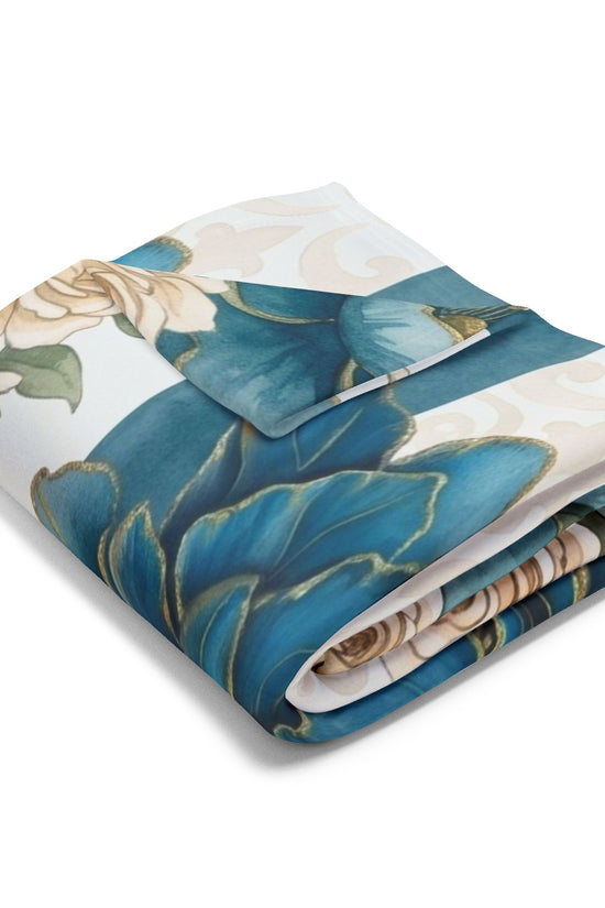 Teal Peony Striped Throw Fleece Blanket