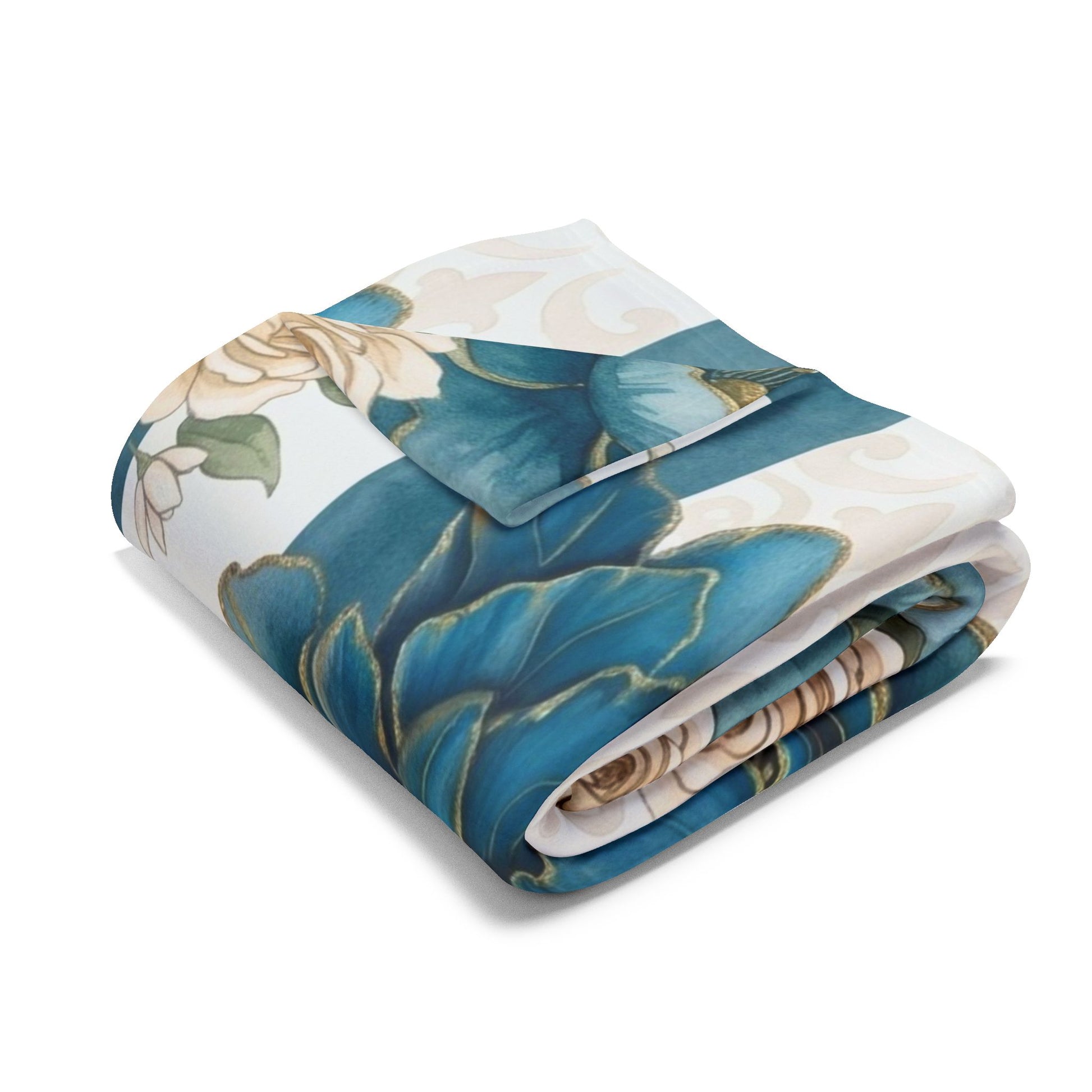 Teal Peony Striped Throw Fleece Blanket