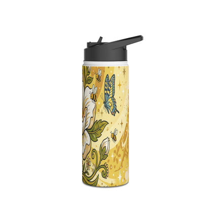 Floral Stainless Steel Water Bottle — Yellow Vintage Magnolia Design