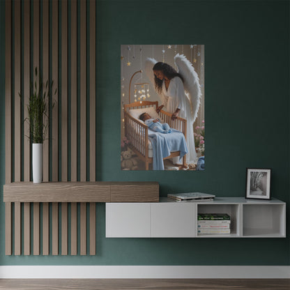 Guardian Angel Nursery Satin Poster — Angel Watching Over Baby (300gsm)