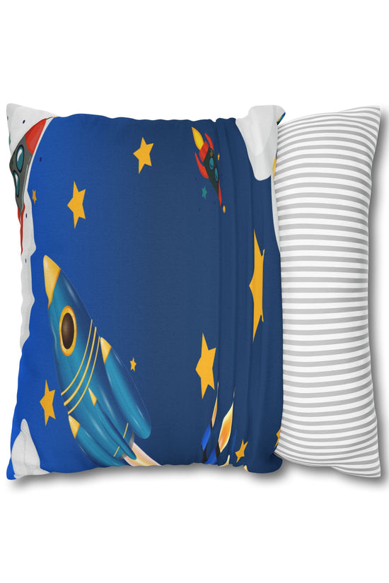Kids Space Rocket Throw Pillowcase – Blue Stars Galaxy Decorative Pillow Cover by Grace Canvas Shop