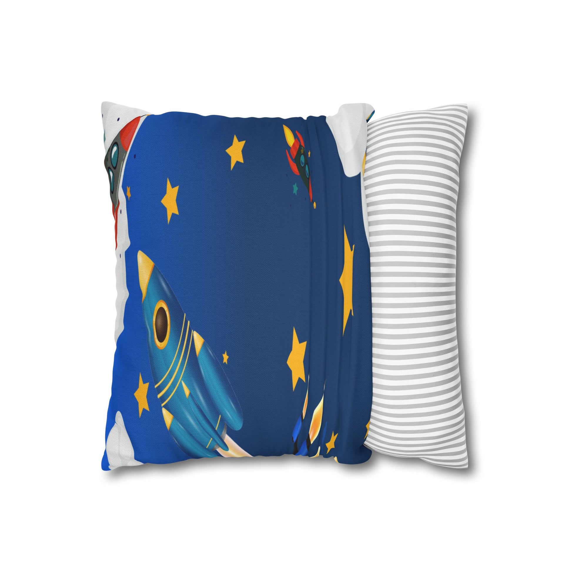 Kids Space Rocket Throw Pillowcase – Blue Stars Galaxy Decorative Pillow Cover by Grace Canvas Shop