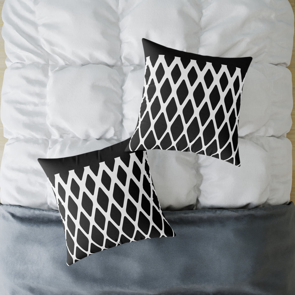 Geometric Black & White Throw Pillow — Modern Lattice Square Cushion