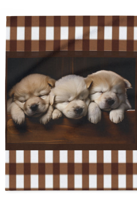 Cozy Puppy Plaid Fleece Blanket - Sleeping Husky Puppies Throw by Grace Canvas Shop
