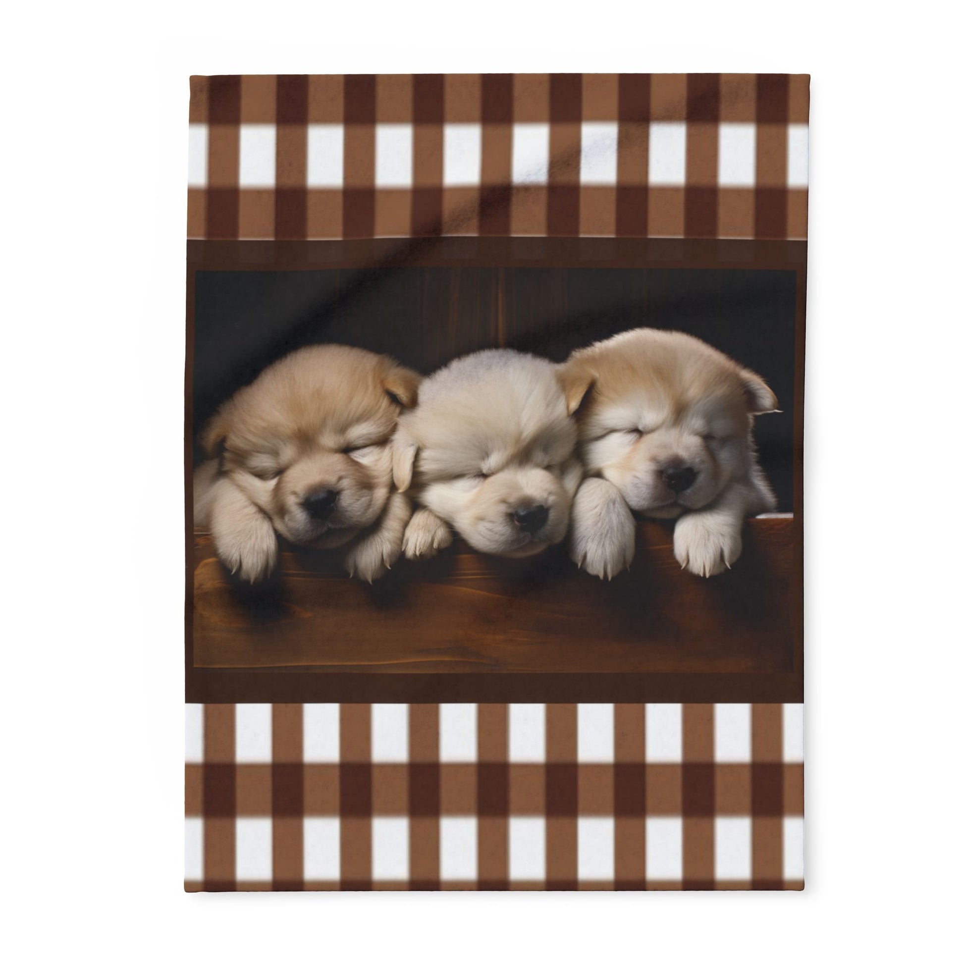 Cozy Puppy Plaid Fleece Blanket - Sleeping Husky Puppies Throw by Grace Canvas Shop