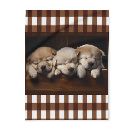 Cozy Puppy Plaid Fleece Blanket - Sleeping Husky Puppies Throw by Grace Canvas Shop