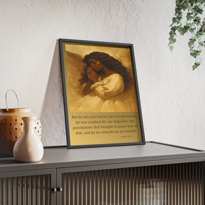 Framed Prayer Angel Poster — Isaiah 53:5 Religious Wall Art