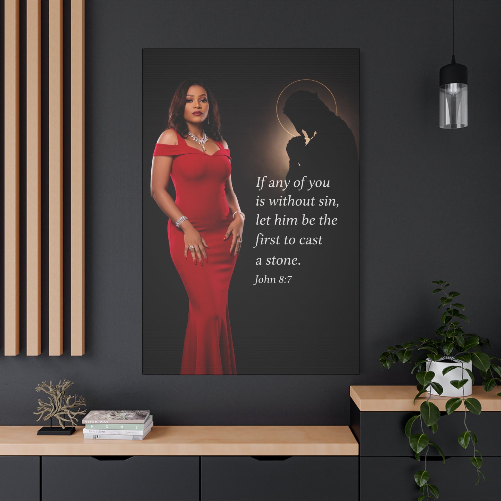 Religious Wall Art Canvas John 8:7 Scripture Print by Grace Canvas Shop