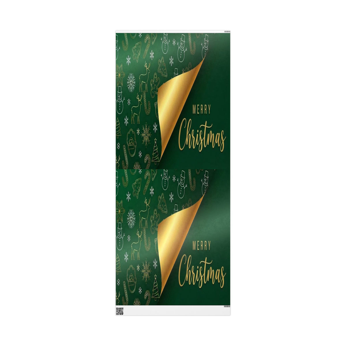 Christmas Green & Gold Wrapping Paper Roll — Elegant Holiday Gift Wrap with "Merry Christmas"