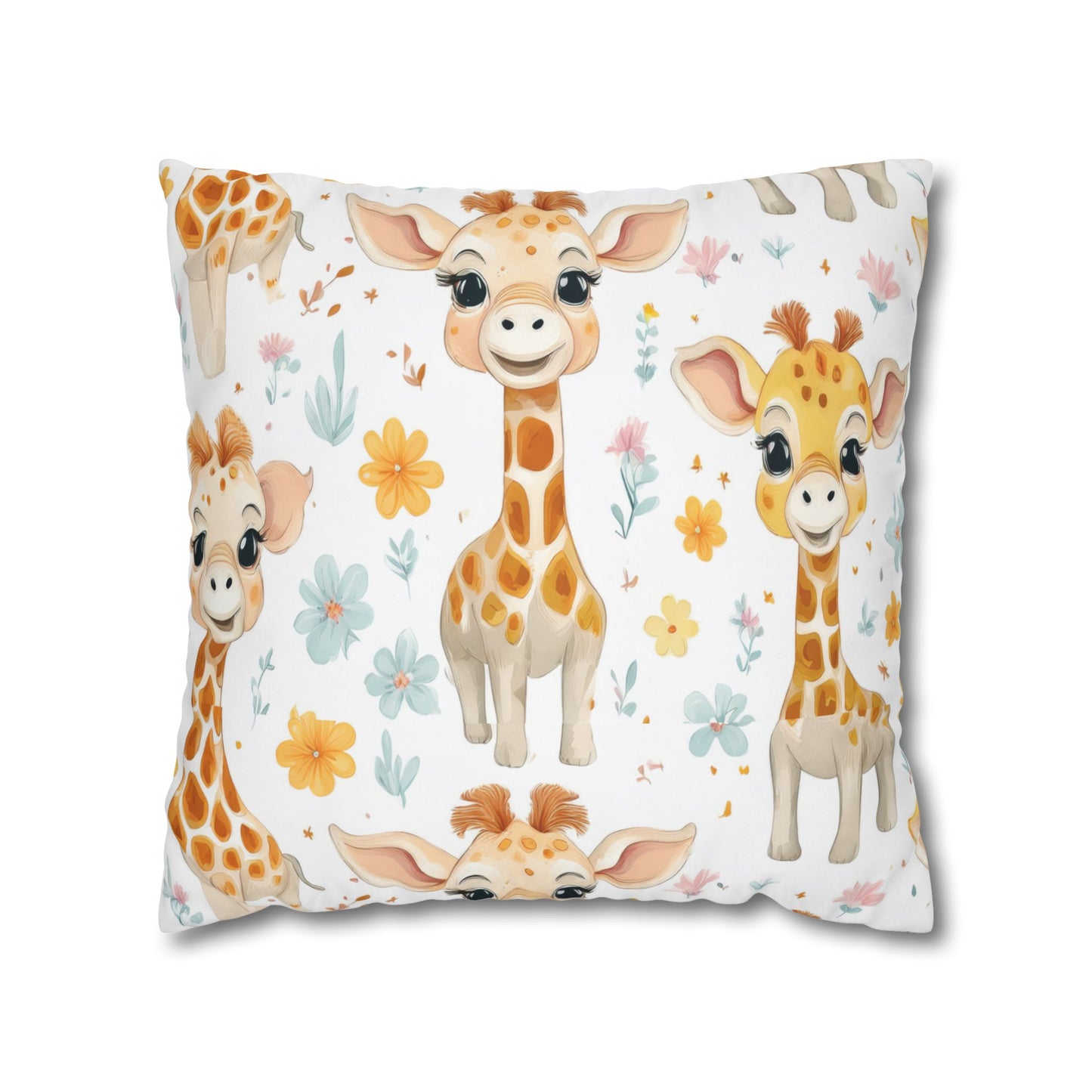 Giraffe Baby Pillowcase — Cute Nursery Square Throw Pillow Cover (Floral, Yellow & Pastel)