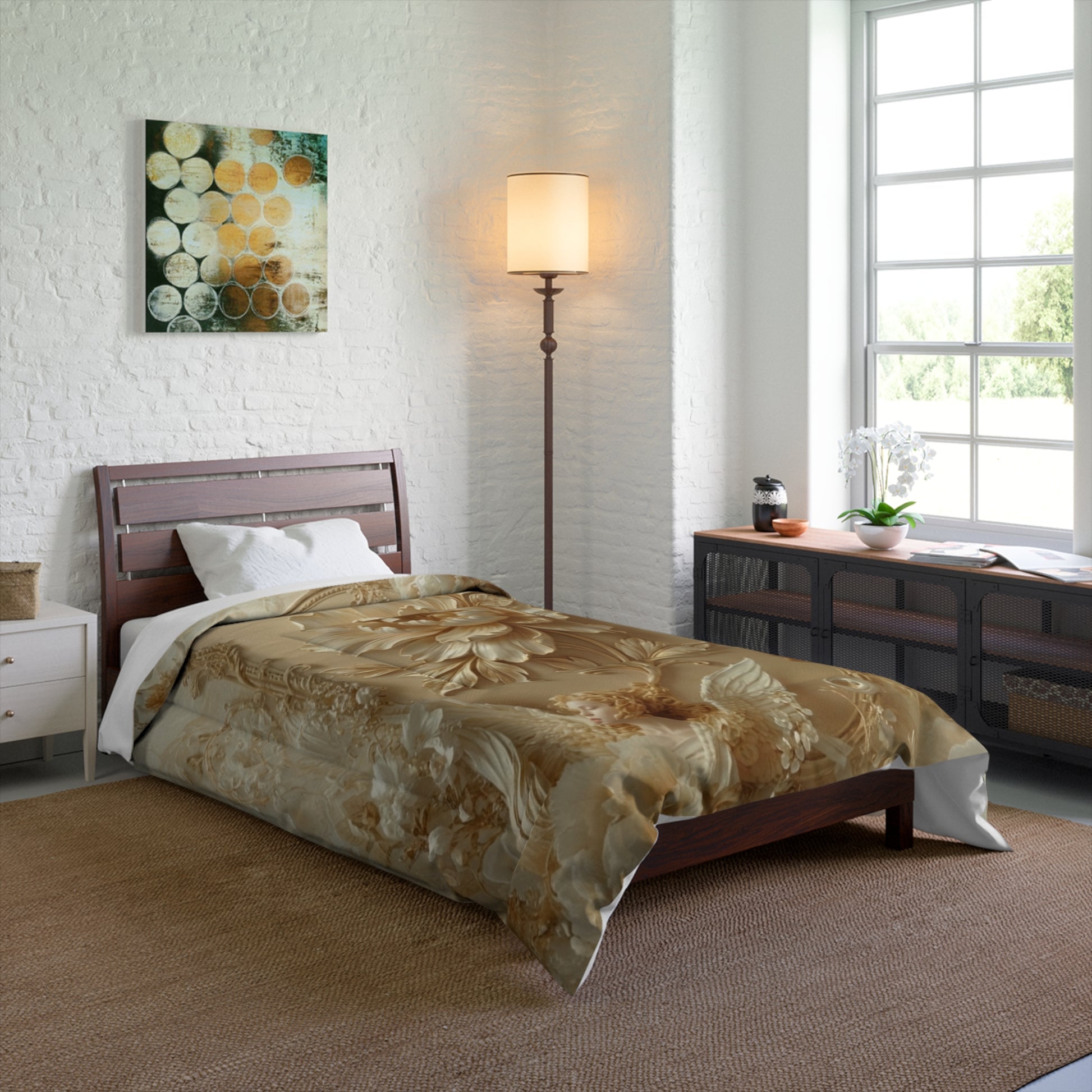 Vintage Baroque Floral Comforter – Elegant Gold Rose Bedding by Printify