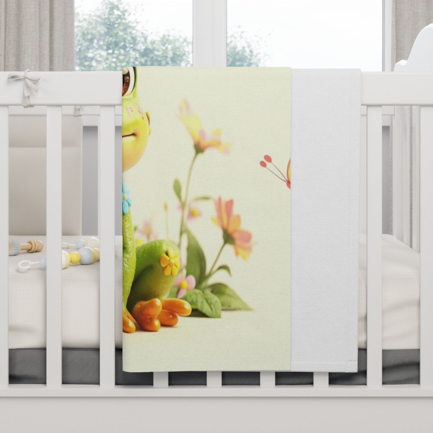 Cute Frog Baby Fleece Blanket — Soft Nursery Throw with Butterflies