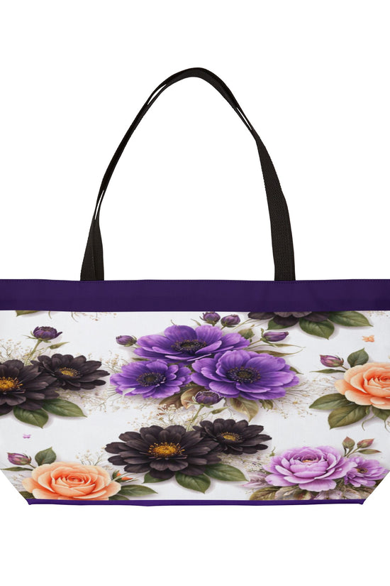 Floral Weekender Tote Bag – Purple & Peach Rose Travel Carryall by Grace Canvas Shop
