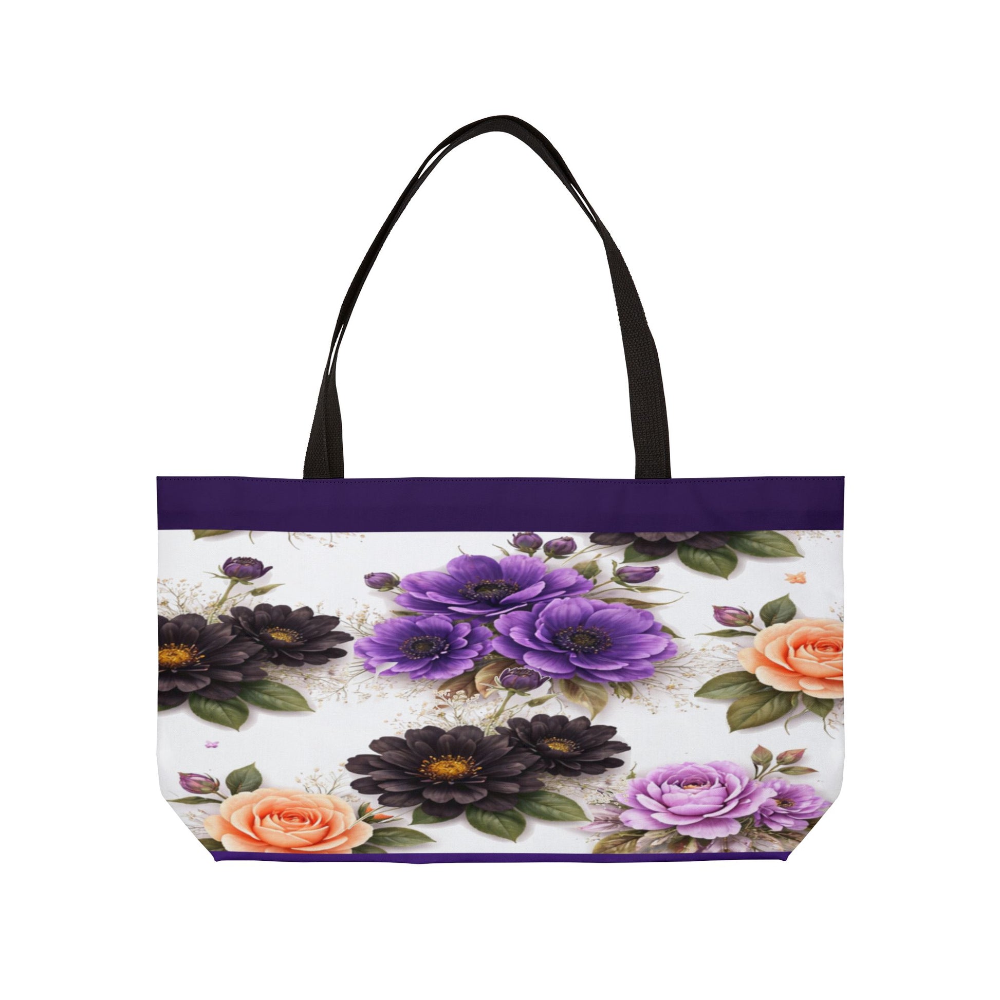 Floral Weekender Tote Bag – Purple & Peach Rose Travel Carryall by Grace Canvas Shop