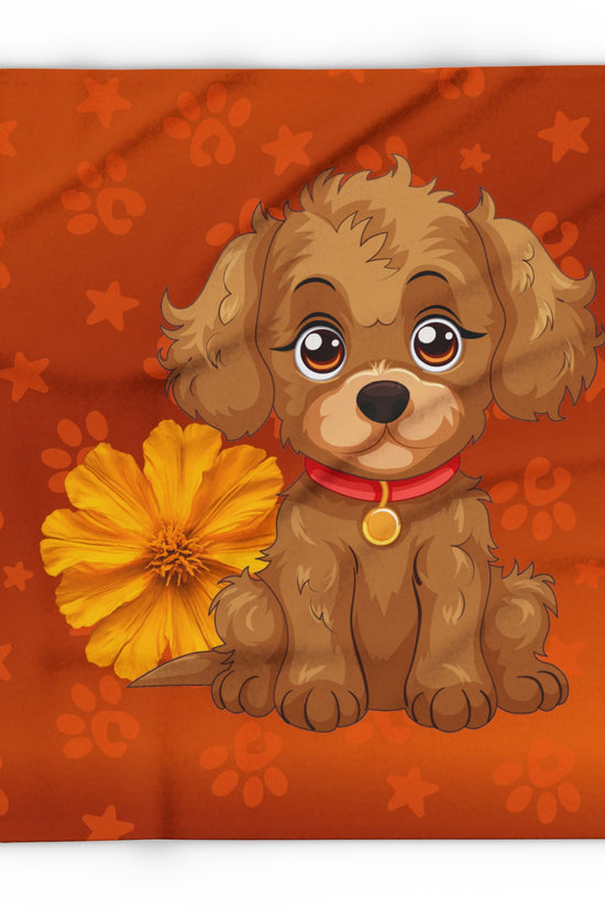 Cute Puppy Fleece Blanket — Adorable Brown Dog with Flower Throw by Grace Canvas Shop